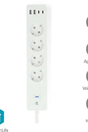 Nedis SmartLife Stekkerdoos Wi-Fi Hybrid (CEE 7/7) / USB-A / USB-C™ 16 A 3680 W 2.00 m 0 - 55 °C Android™ / IOS Wit - WIFIP313FWT - Trending